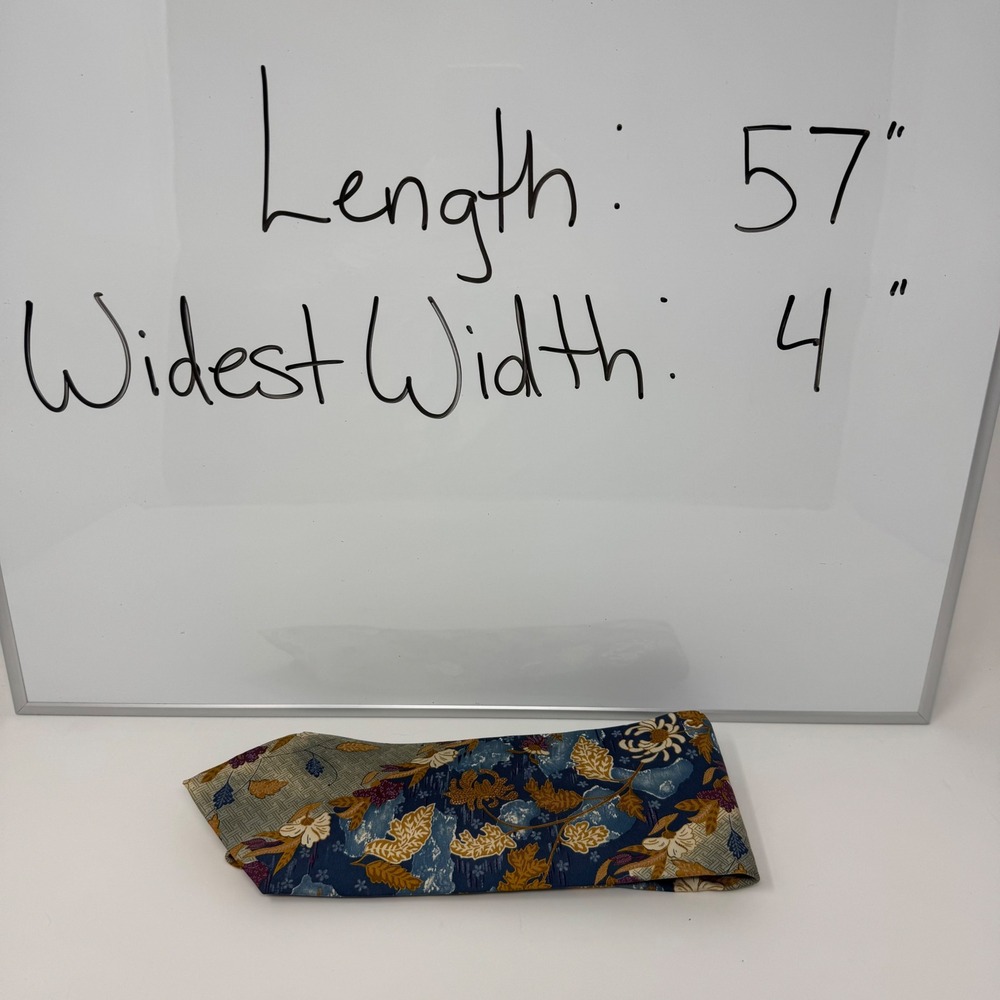 Structure Blue Gold Floral Geometric Italian Silk Made in USA 57" x 4" Necktie - Picture 8 of 8